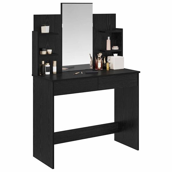 vidaXL Dressing Table with Mirror Black Oak 37.80 x 15.35 x 55.91 in