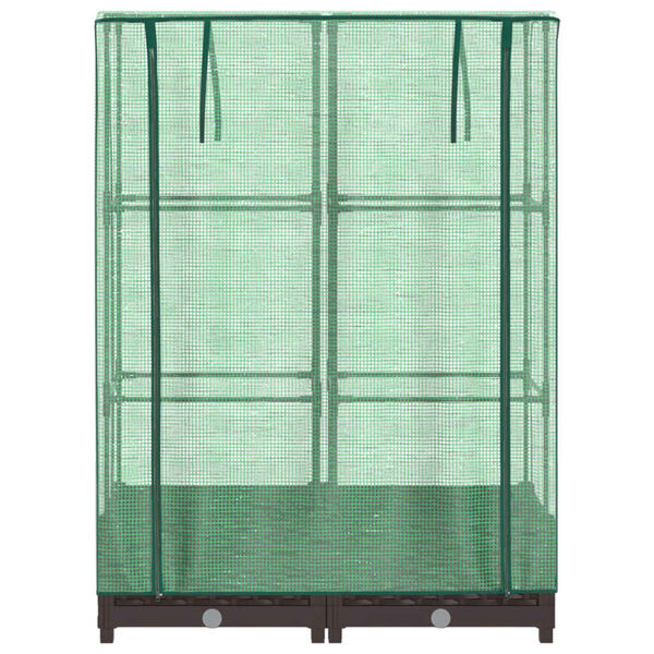 vidaXL Raised Bed Brown Rattan, Green Net Polypropylene, Iron, Polyethylene