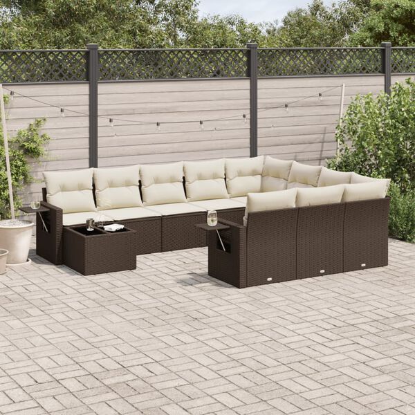 vidaXL Garden Sofa Set Brown PE rattan, powder-coated steel, tempered glass