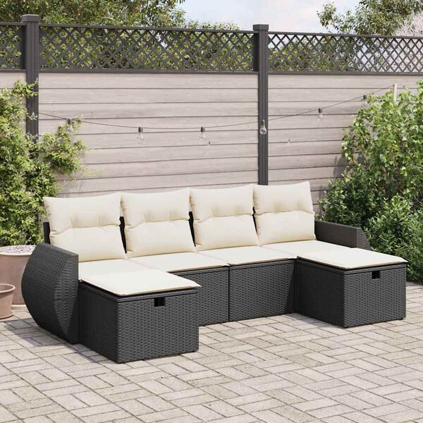vidaXL Garden Sofa Set Black PE rattan, powder-coated steel, polyester