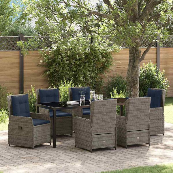 vidaXL Garden Dining Set 7 pcs Gray Poly rattan