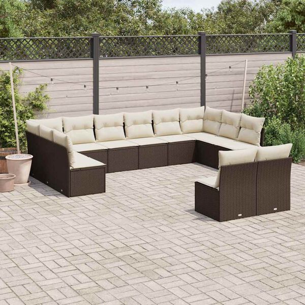 vidaXL Garden Sofa Set Brown, Cream White