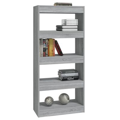 vidaXL Book Cabinet/Room Divider Gray Sonoma 23.6"x11.8"x53.1" Engineered Wood