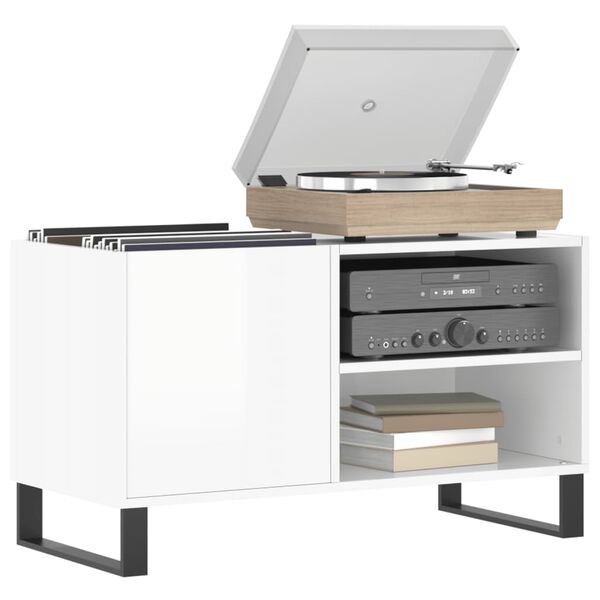 vidaXL Record Cabinet Glossy White Engineered Wood, Iron Medium