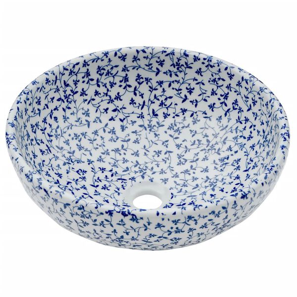 vidaXL Countertop Basin White and Blue Round &Phi;16.1x5.5" Ceramic
