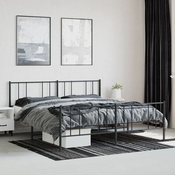 vidaXL Bed Frame Black Powder-coated steel King Bed Frame Rectangular