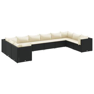vidaXL Patio Lounge Set Black PE Rattan, Powder-Coated Steel Modular