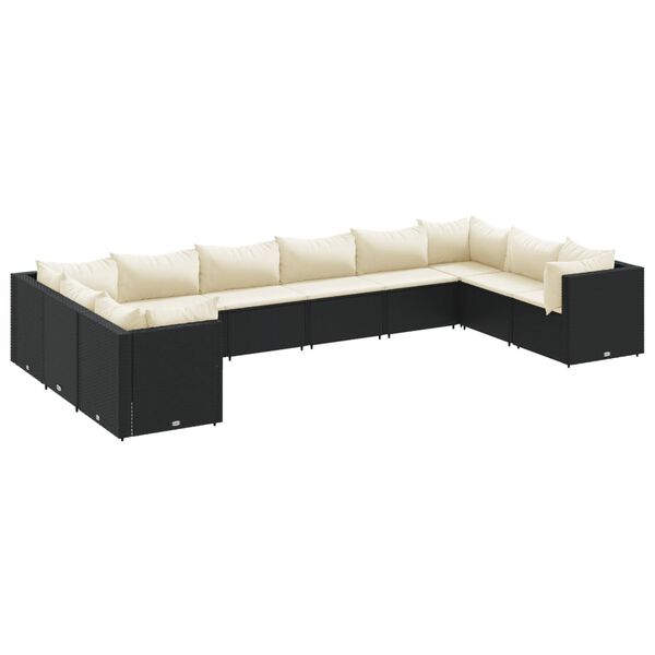 vidaXL Patio Lounge Set Black PE Rattan, Powder-Coated Steel Modular