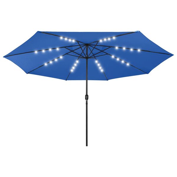 vidaXL Garden Parasol with LED Lights and Metal Pole 157.5" Azure Blue