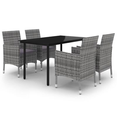 vidaXL 5 Piece Patio Dining Set with Cushions Poly Rattan and Glass