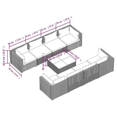 vidaXL 9 Piece Patio Lounge Set with Cushions Poly Rattan Black