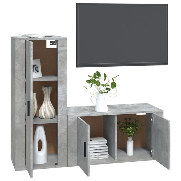 vidaXL TV Cabinet Set Set of 2 Concrete Grey Engineered Wood Medium