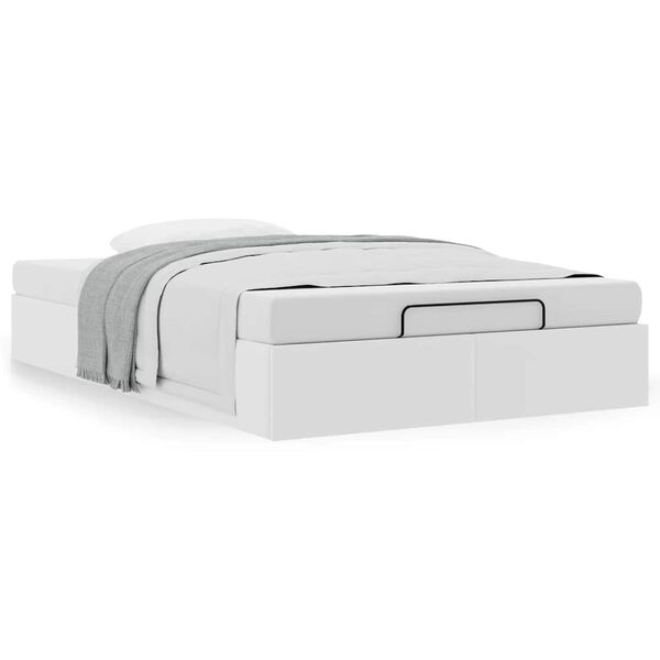 vidaXL Ottoman Bed Frame White Faux leather, metal, plywood, engineered wood