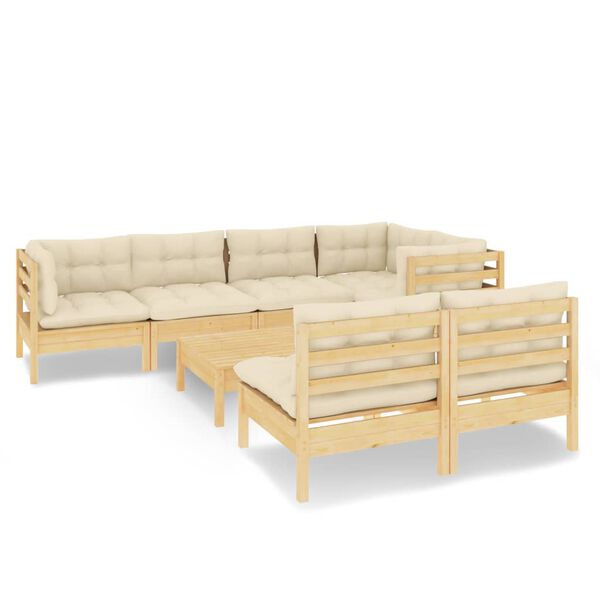 vidaXL Garden Lounge Set Cream, Pine Solid Pinewood, Polyester Medium