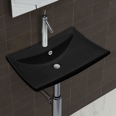 Black Luxury Ceramic Basin Rectangular with Overflow and Faucet Hole