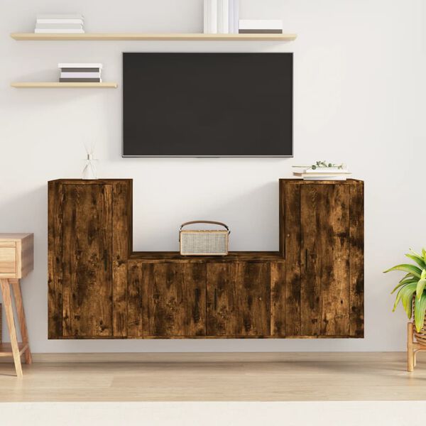vidaXL TV Cabinet Set Set of 3 Smoked Oak Engineered Wood Medium