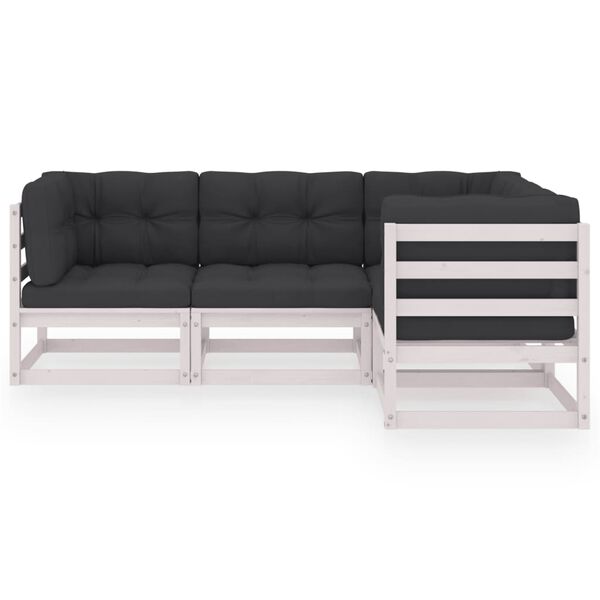 vidaXL Garden Lounge Set White, Charcoal Solid pinewood, 100% polyester