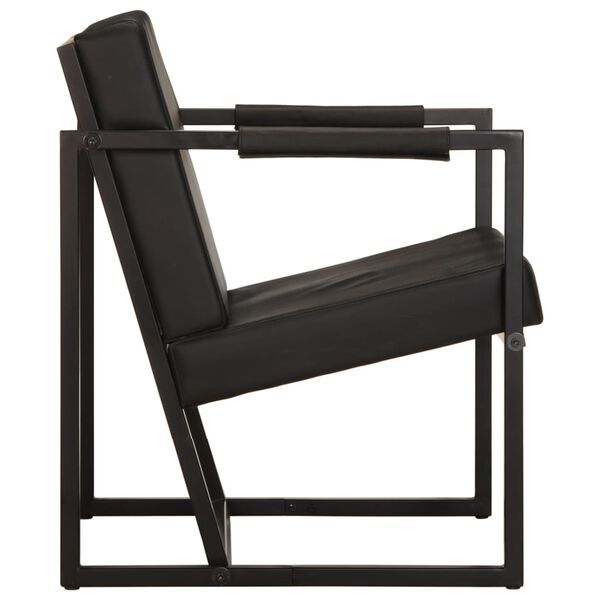 vidaXL Armchair Black Real leather and powder-coated steel Standard