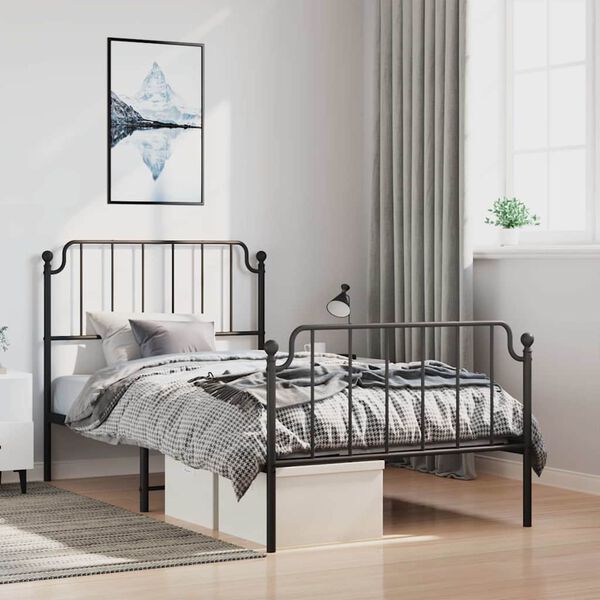 vidaXL Bed Frame Black Powder-Coated Steel Twin Bed Frame Rectangular