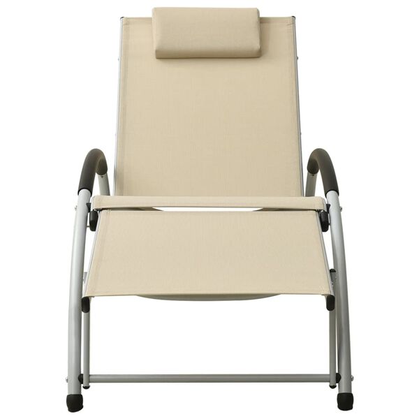 vidaXL Sun Lounger Cream and silver Textilene, Powder-coated Aluminum