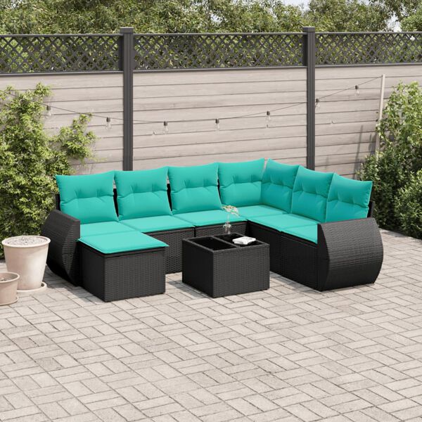 vidaXL 8 Piece Garden Sofa Set with Cushions Black Poly Rattan