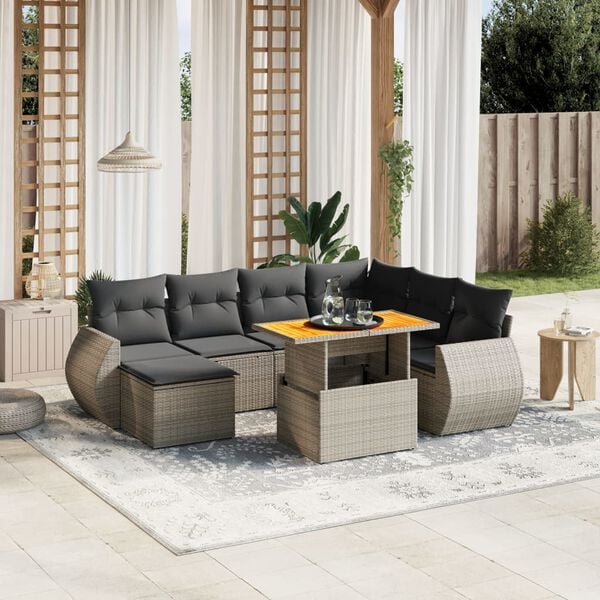 vidaXL Garden Sofa Set Grey PE rattan, powder-coated steel, acacia wood
