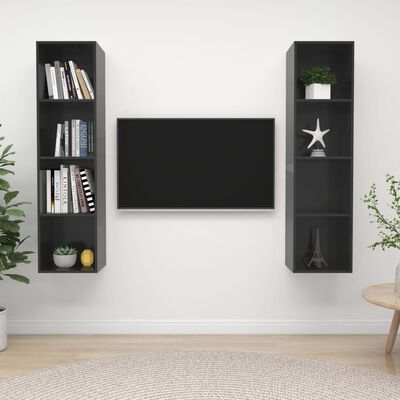 vidaXL Wall-mounted TV Stands 2 pcs High Gloss Gray Engineered Wood
