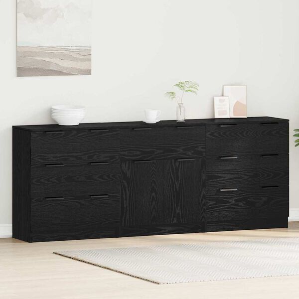 vidaXL Sideboard 3 pcs Black Oak 181 x 30 x 70 cm Engineered Wood
