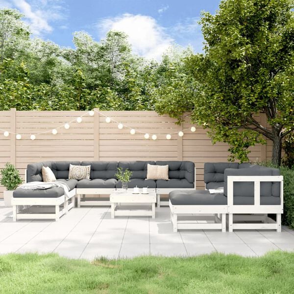 vidaXL Garden Lounge Set White Solid pine wood Large Modular