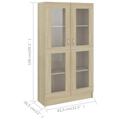 vidaXL Vitrine Cabinet Sonoma Oak 32.5"x12"x59.1" Engineered Wood