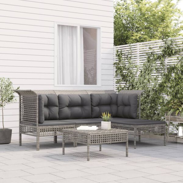 vidaXL 5 Piece Patio Lounge Set with Cushions Grey Poly Rattan