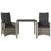 vidaXL Bistro Set Grey PE rattan, powder-coated steel Three-Piece