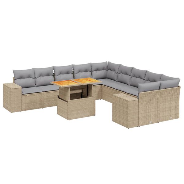 vidaXL Garden Sofa Set Beige PE Rattan Large Adjustable Armrests