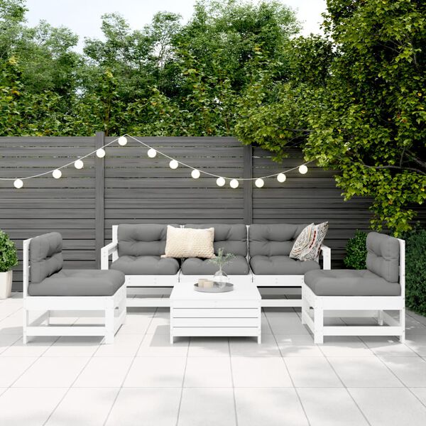 vidaXL Garden Sofa Set White Solid Pine Wood 6 Piece Set Modular