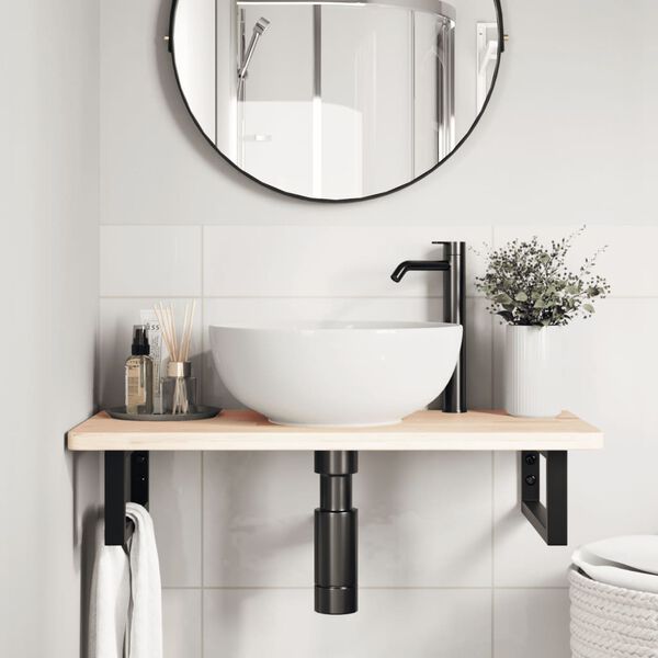 vidaXL Basin Shelf Wall Mounted Steel and Solid Wood Oak