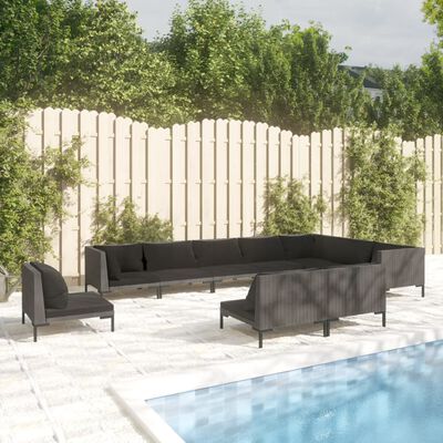 vidaXL 10 Piece Patio Lounge Set with Cushions Poly Rattan Dark Gray