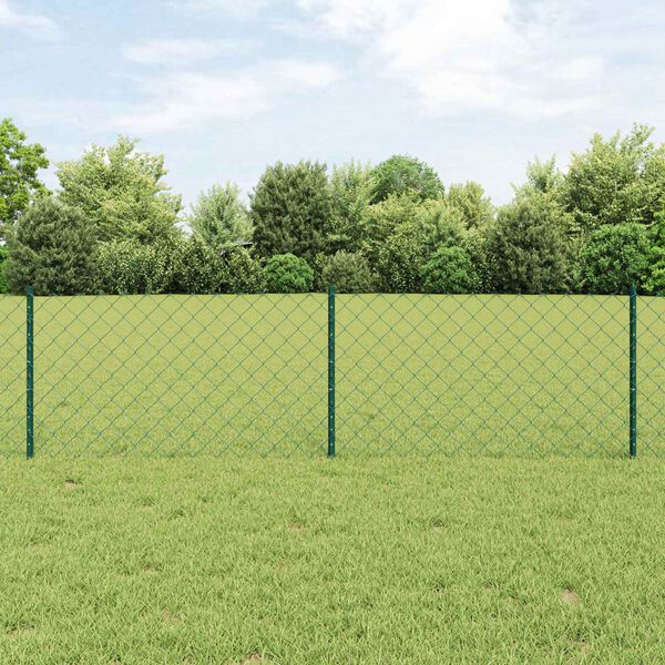 vidaXL Fence with Post Green 1.97 x 32.81 ft Steel and PVC