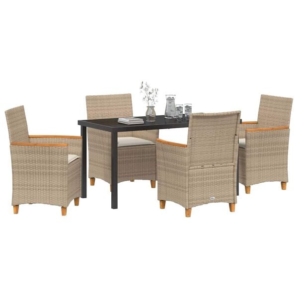 vidaXL Garden Dining Set 5 pcs Beige Poly Rattan
