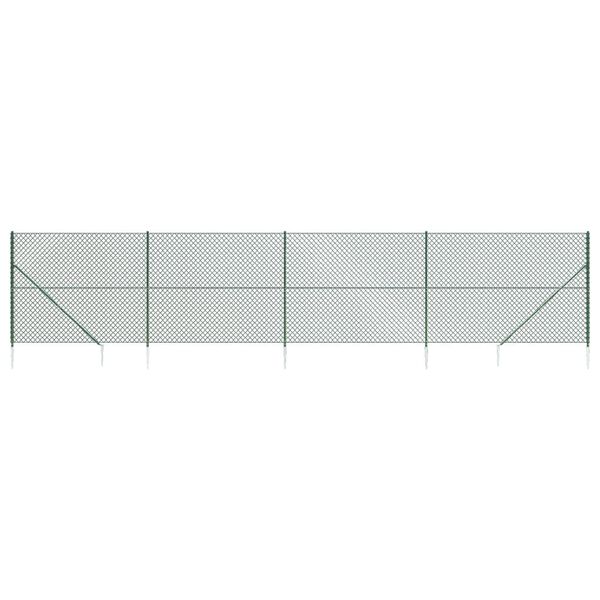 vidaXL Chain Link Fence with Spike Anchors Green 4.6x32.8'
