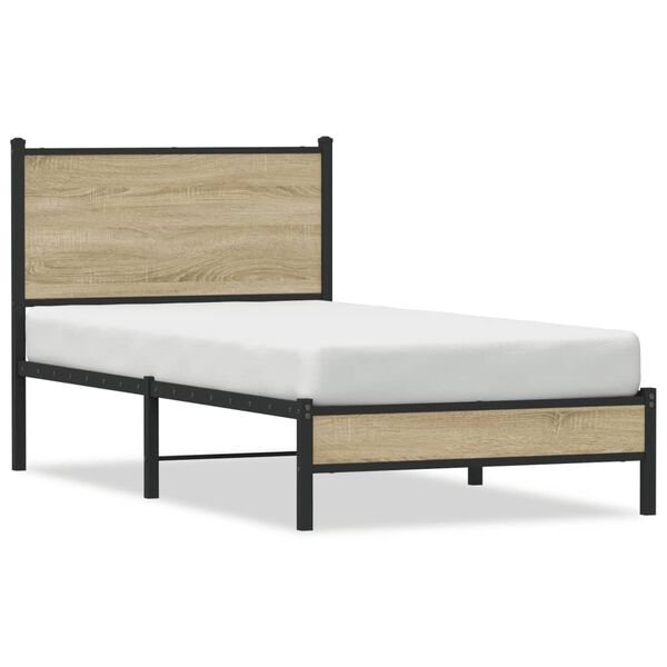 vidaXL Bed Frame Sonoma Oak Steel Single Bed Frame Rectangular