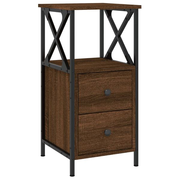 vidaXL Bedside Cabinet Set of 2 Brown oak Engineered wood, iron Compact