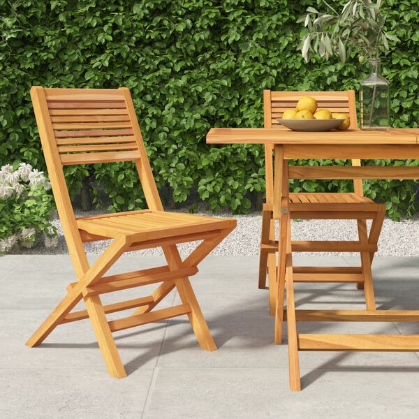 vidaXL Folding Garden Chair Set of 2 Natural Wood Solid Teak Wood Medium