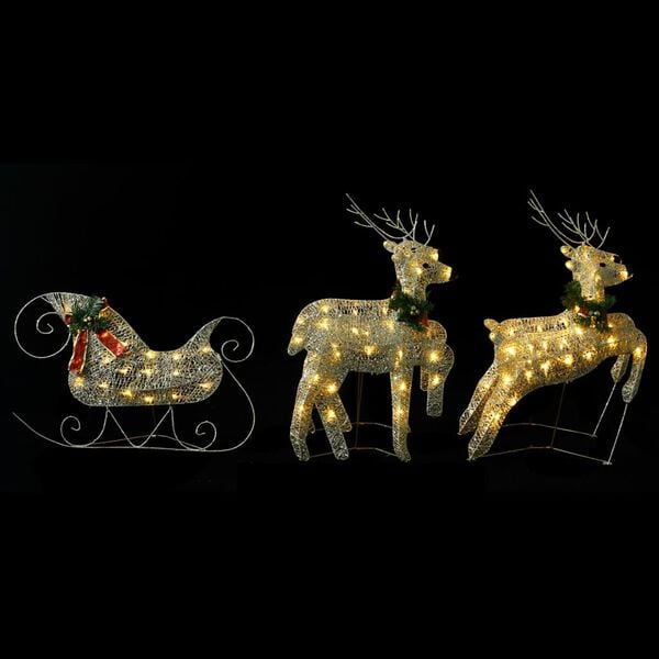vidaXL Reindeer And Sleigh Christmas Decoration Set of 4 Gold Mesh, Metal
