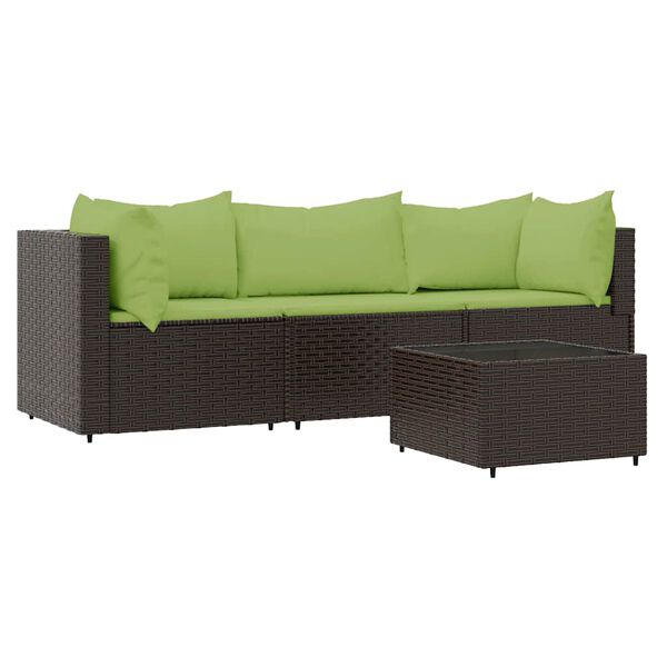 vidaXL Patio Lounge Set Brown with Green Cushions