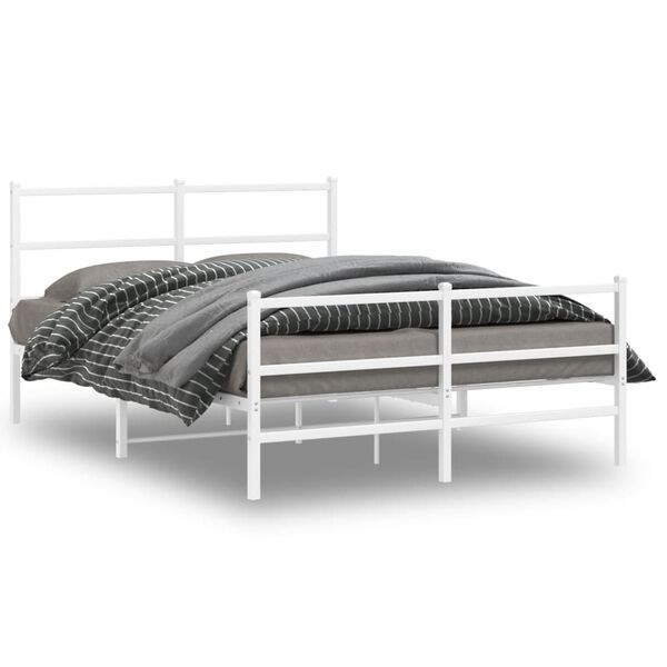 vidaXL Bed Frame White Powder-coated steel Double Bed Frame