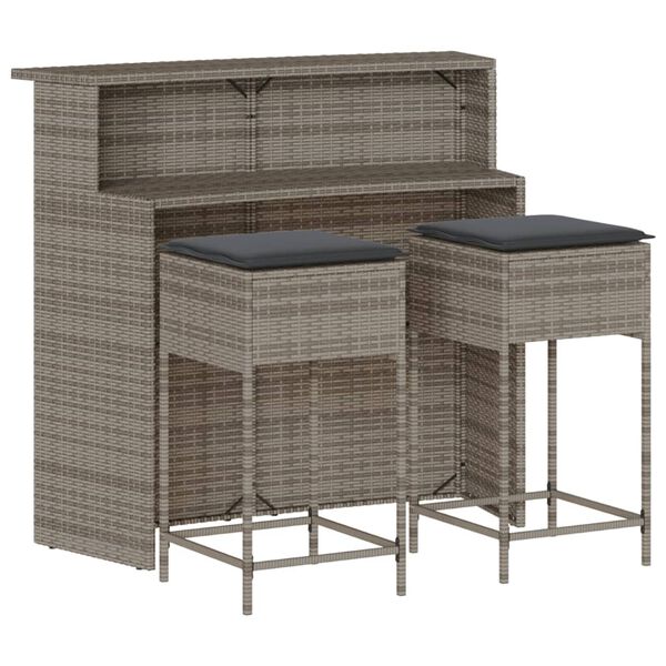 vidaXL Garden Bar Set Grey Poly Rattan Medium Removable Covers