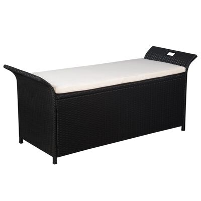 vidaXL Storage Bench with Cushion 54.3" Poly Rattan Black
