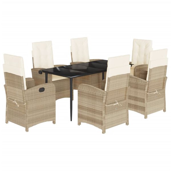 vidaXL 7 Piece Patio Dining Set with Cushions Beige Poly Rattan