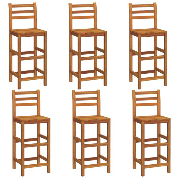 vidaXL Bar Stool Set of 6 Brown Solid Acacia wood Tall Footrest