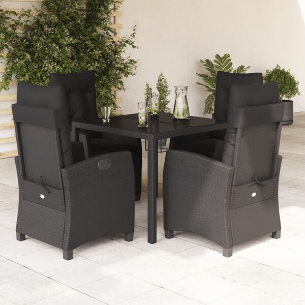 vidaXL Garden Dining Set Black Poly Rattan and Powder-Coated Steel